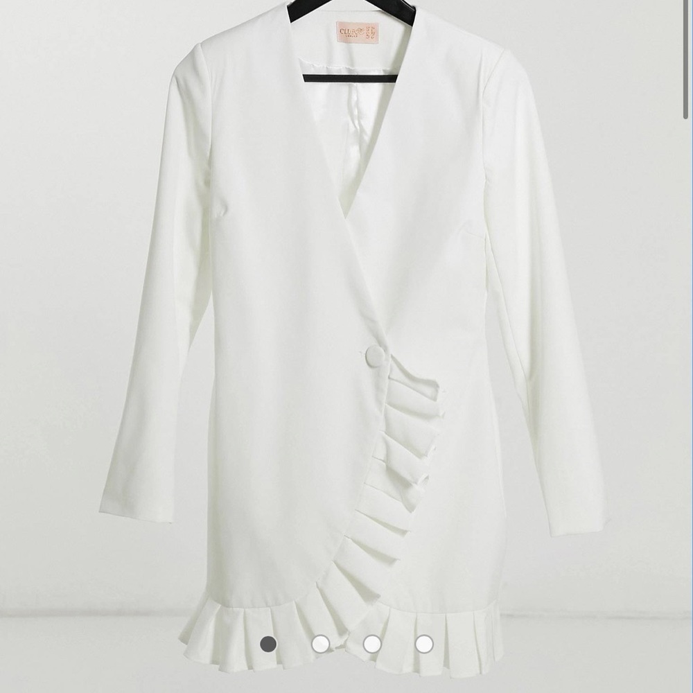 Club L London tailored mini dress with ruffle detail in white